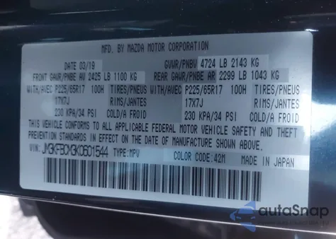 2019 Mazda Cx-5 Touring z USA, uszkodzony, nr VIN JM3KFBCM3K0601544